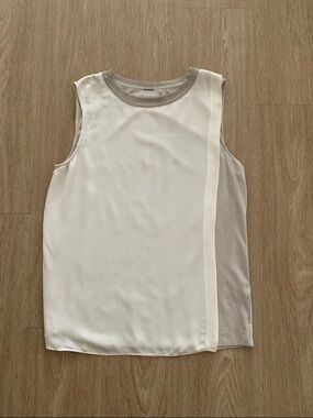 Elie Tahari Cream & Tan Sleeveless Silk layer on top and cotton Blend Shell